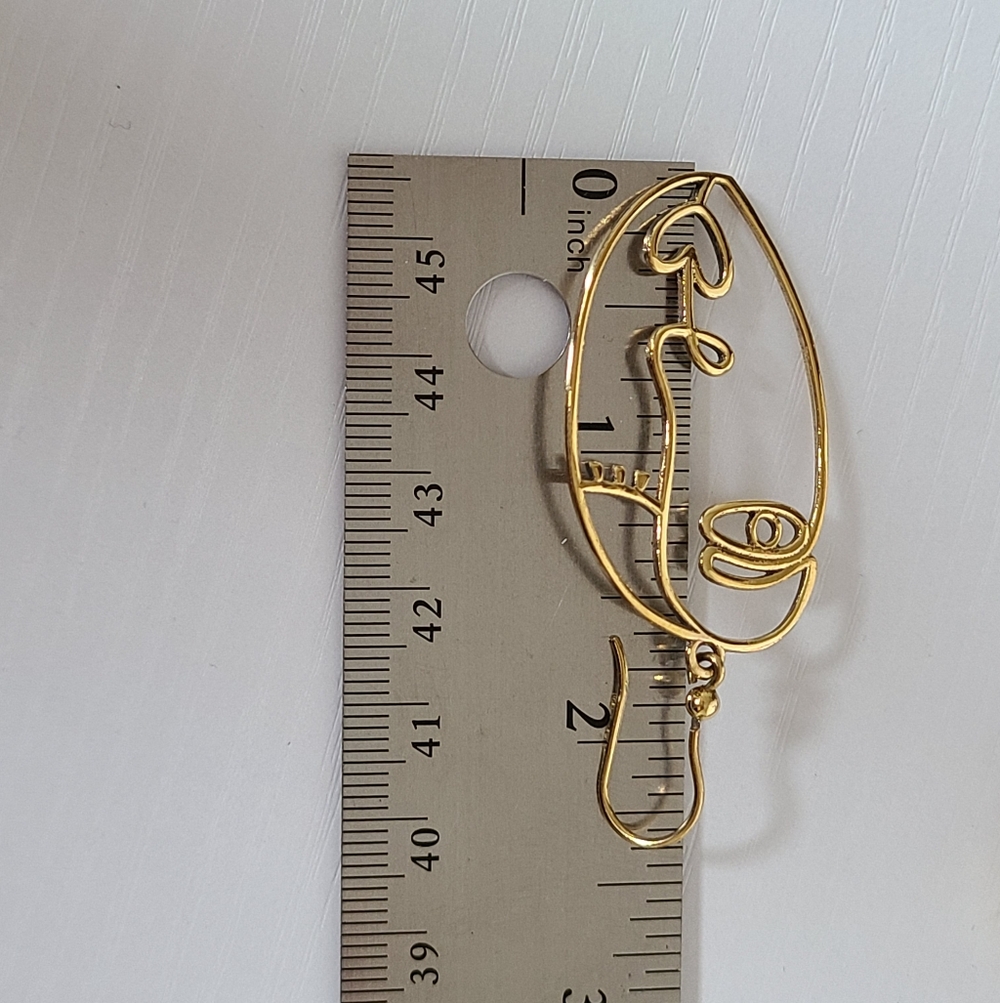 Vintage Modernist Picasso Abstract Sterling Silver Gold Plated Dangle Earrings - Picture 7 of 7